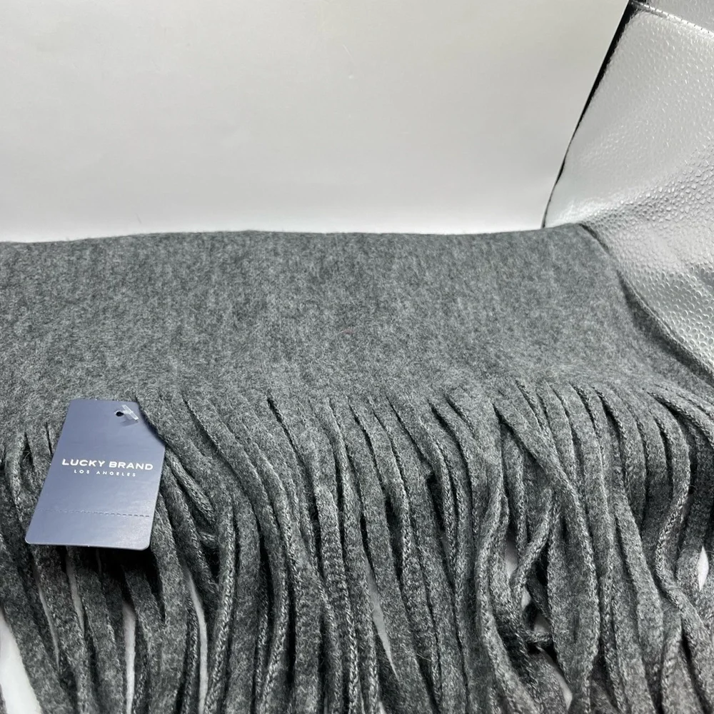 Lucky Brand Brushed Oversized Scarf Wrap in Charcoal Gray with Long Fringe
